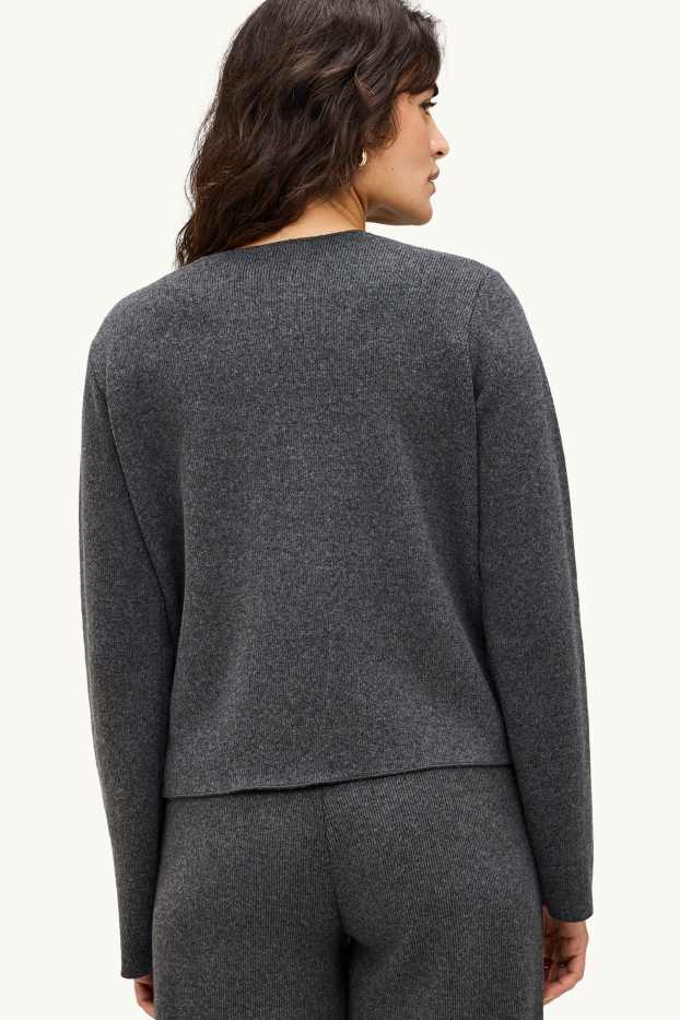 Donna - Cardigan - a coste - grigio scuro