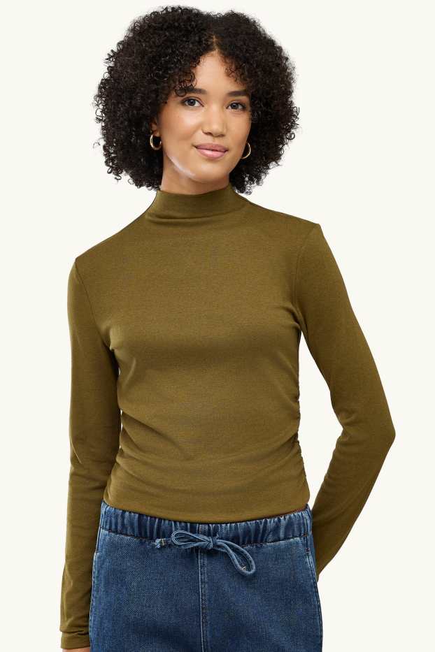 Women - Long sleeve top - slim fit - khaki