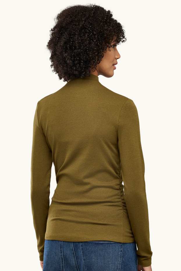 Women - Long sleeve top - slim fit - khaki