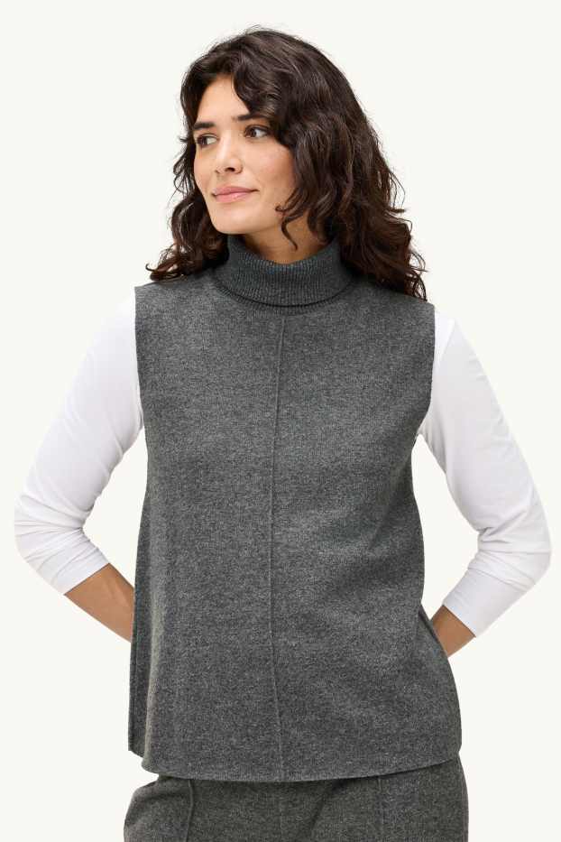 Femmes - Haut à col roulé - finition côtelée - mélange gris foncé