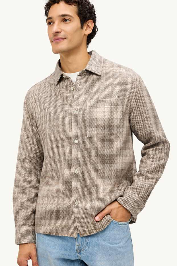 Uomo - Camicia - relaxed fit - collo all'italiana - a quadretti - beige