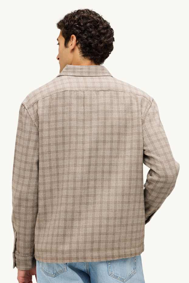 Uomo - Camicia - relaxed fit - collo all'italiana - a quadretti - beige