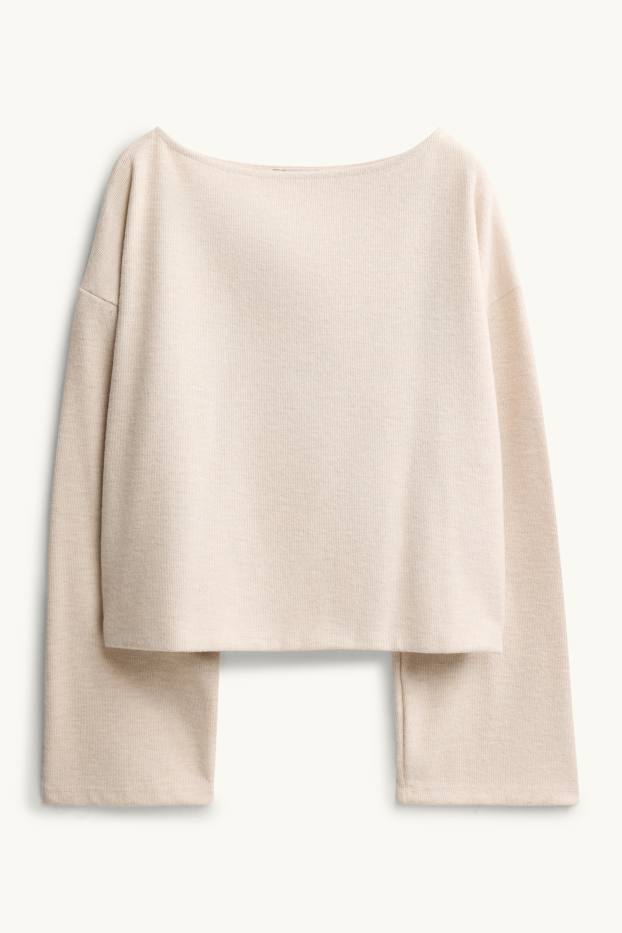 Damen - Langarmshirt - gerippt - hellbeige