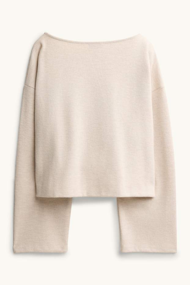 Damen - Langarmshirt - gerippt - hellbeige