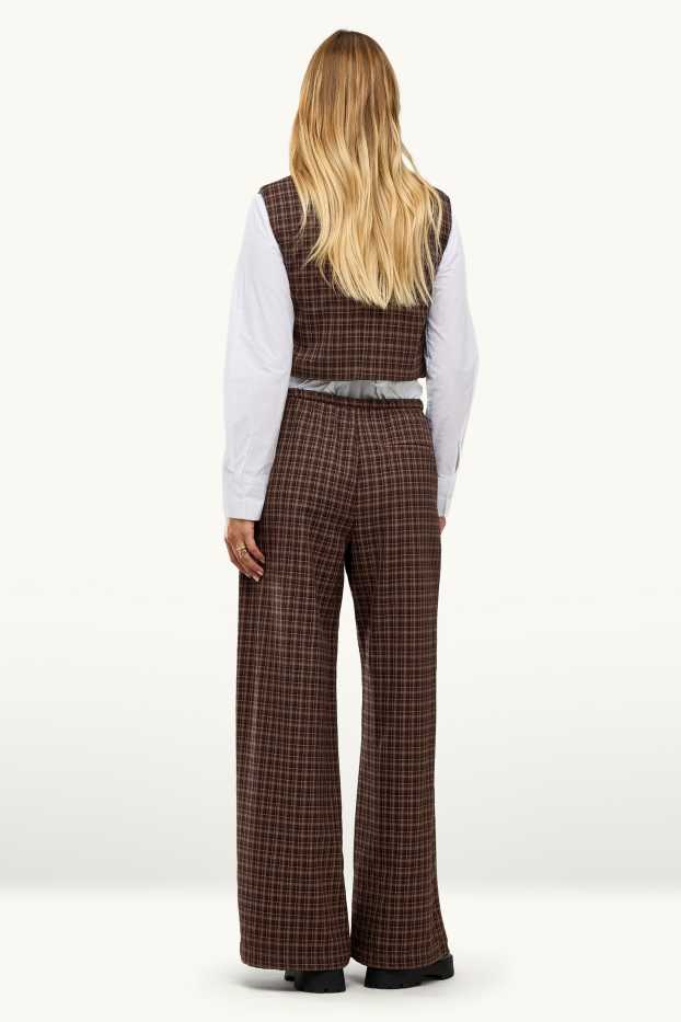 Damen - Stoffhose - Mid Waist - Wide Leg - kariert - braun