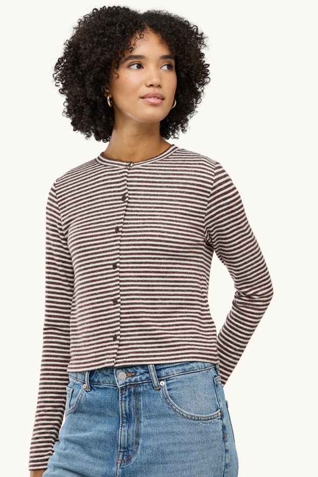Women - Cardigan - striped - brown / cremewhite
