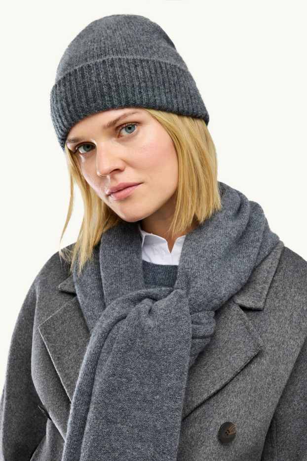 Femmes - Beanie en cachemire - mélange gris foncé