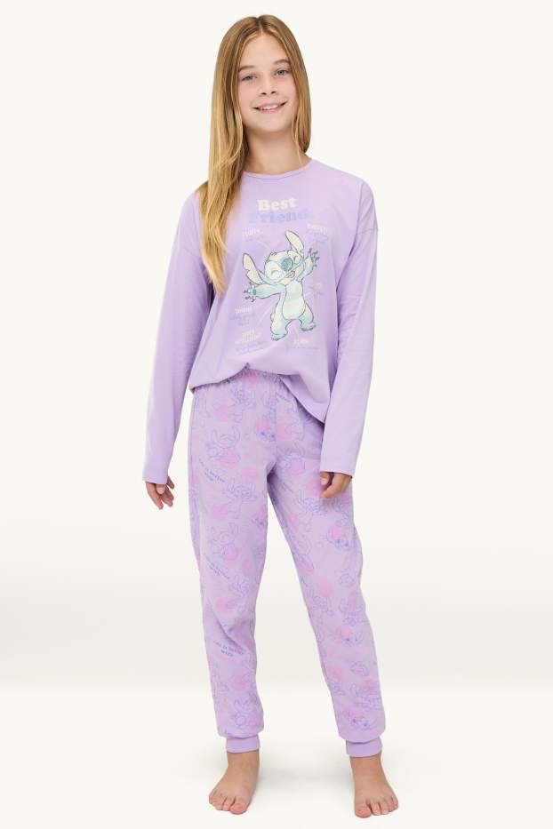 Copii - Fete - Lilo & Stitch - pijama - 2 piese - aspect lucios - mov