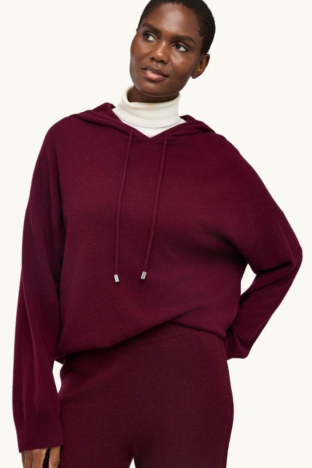 Dames - Hoodie van kasjmier - bordeaux