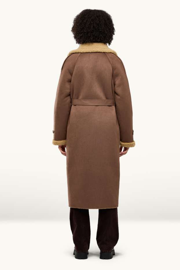 Femmes - Manteau imitation mouton - faux suède - marron