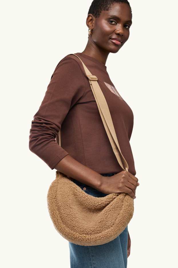 Femmes - Sac à bandoulière en peluche - marron