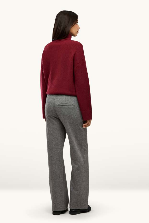 Dames - Jersey broek - mid waist - wide leg - grijs