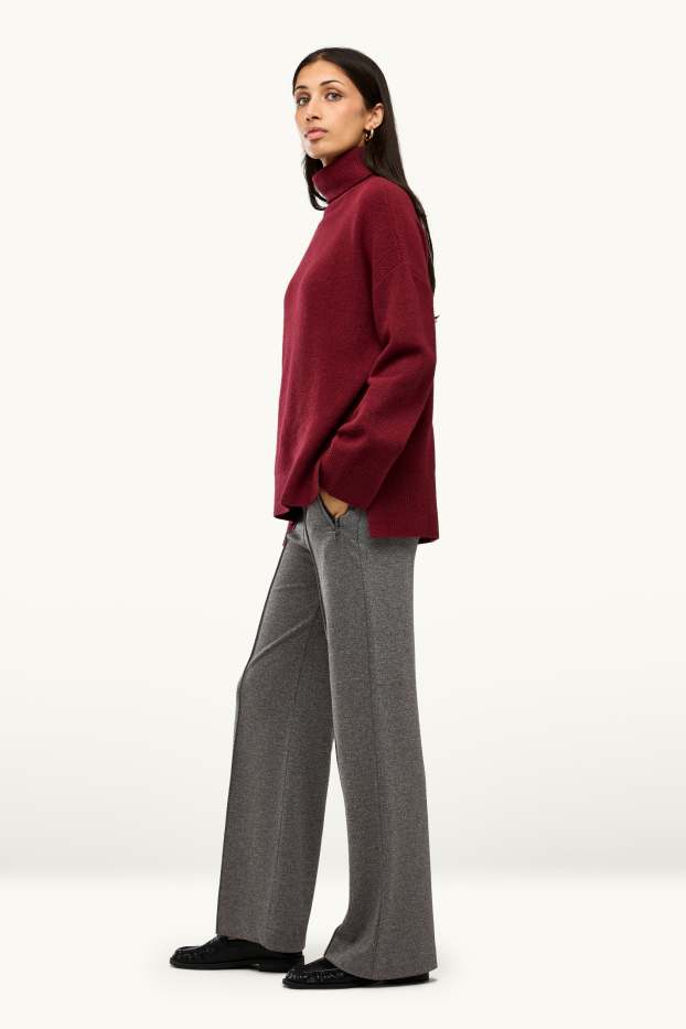 Dames - Jersey broek - mid waist - wide leg - grijs
