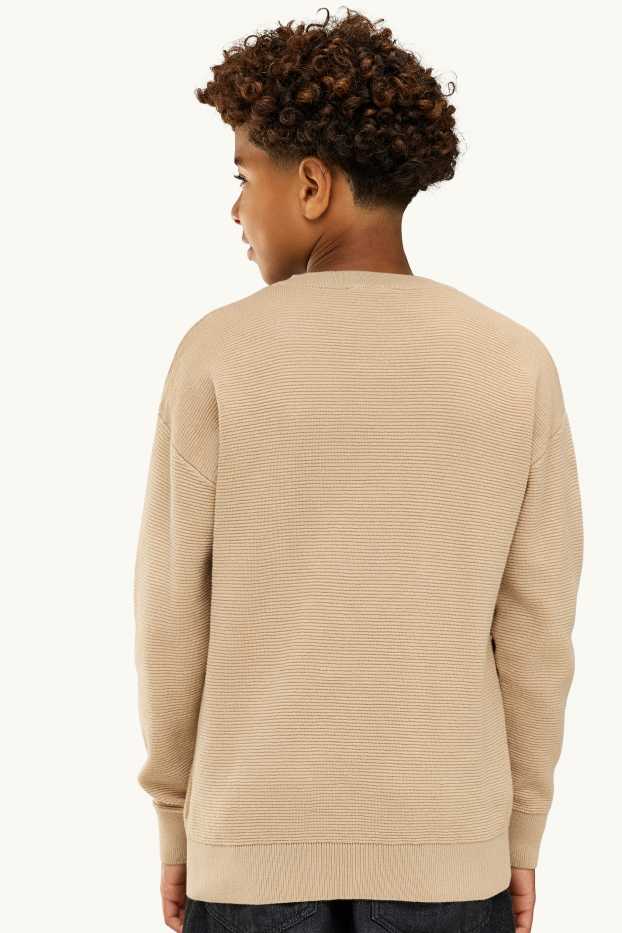 Enfants garçons - Pull - finition côtelée - beige