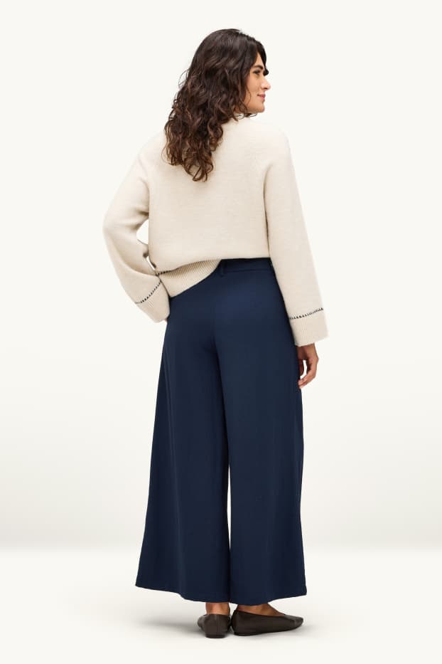 Dona - Pantalons de tela - high waist - wide leg - blau fosc