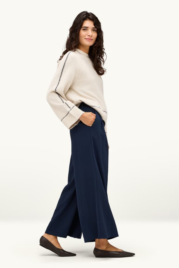 Dona - Pantalons de tela - high waist - wide leg - blau fosc