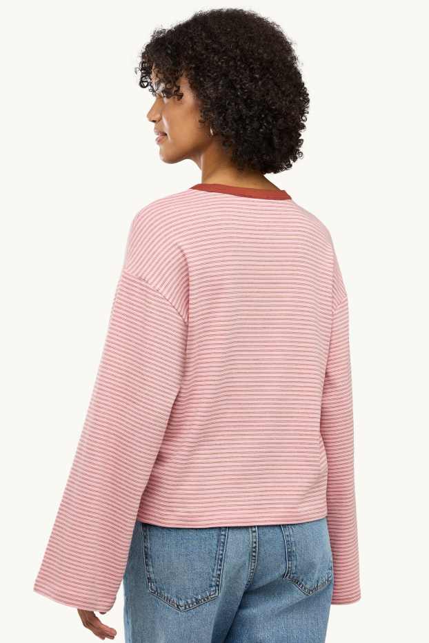 Femmes - Haut à manches longues - Oversize - à rayures - rose