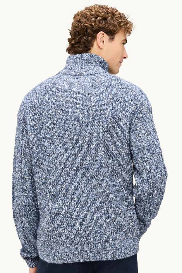 Men - Jumper - cable knit pattern - blue-melange