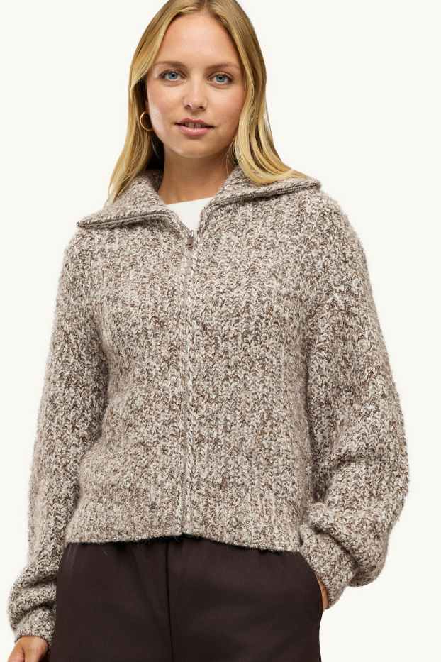Femei - Cardigan tricotat - reiat - bej melanj