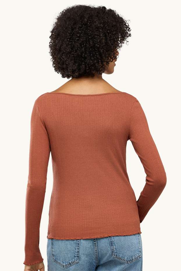 Damen - Langarmshirt - Slim Fit - gerippt - orange