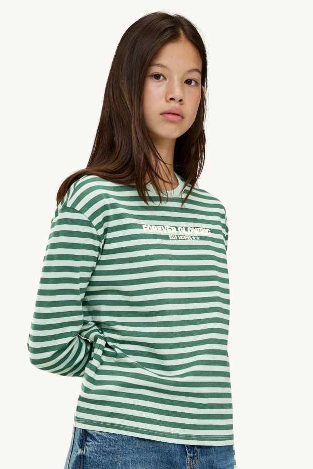 Children Girls - Long sleeve top - striped - green