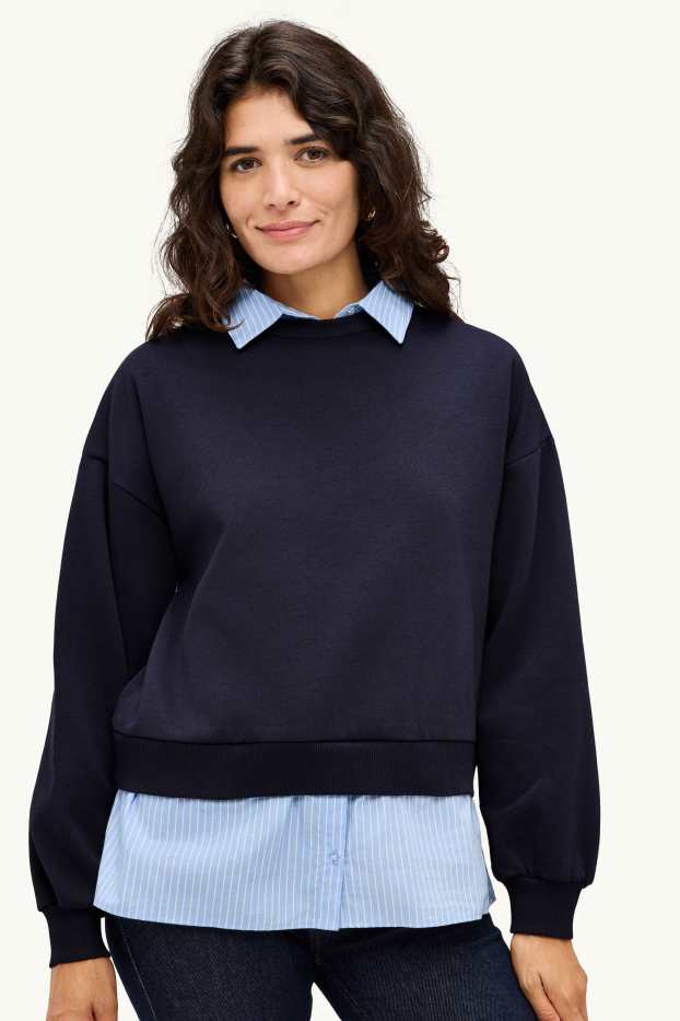 Donna - Felpa - effetto sovrapposto - blu scuro