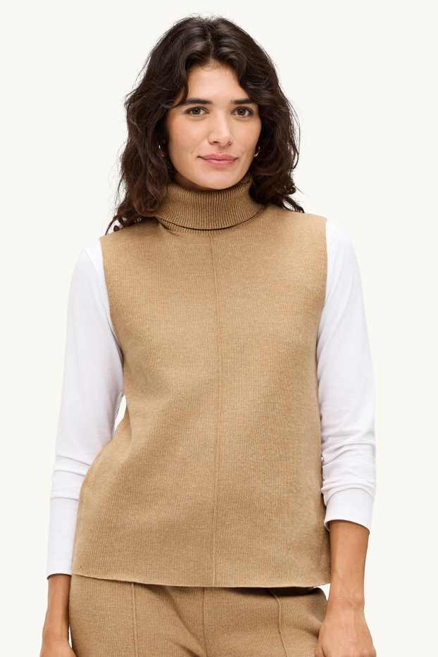 Damen - Rollkragentop - gerippt - beige