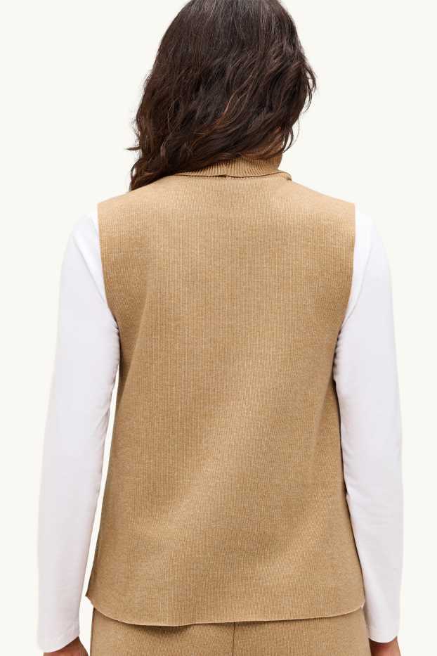 Damen - Rollkragentop - gerippt - beige