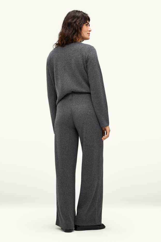Donna - Pantaloni sportivi in maglia - a coste - grigio scuro