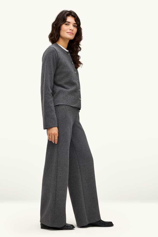 Donna - Pantaloni sportivi in maglia - a coste - grigio scuro