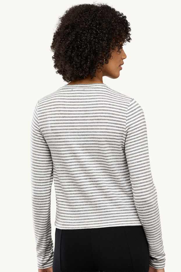 Women - Cardigan - striped - dark gray / light gray