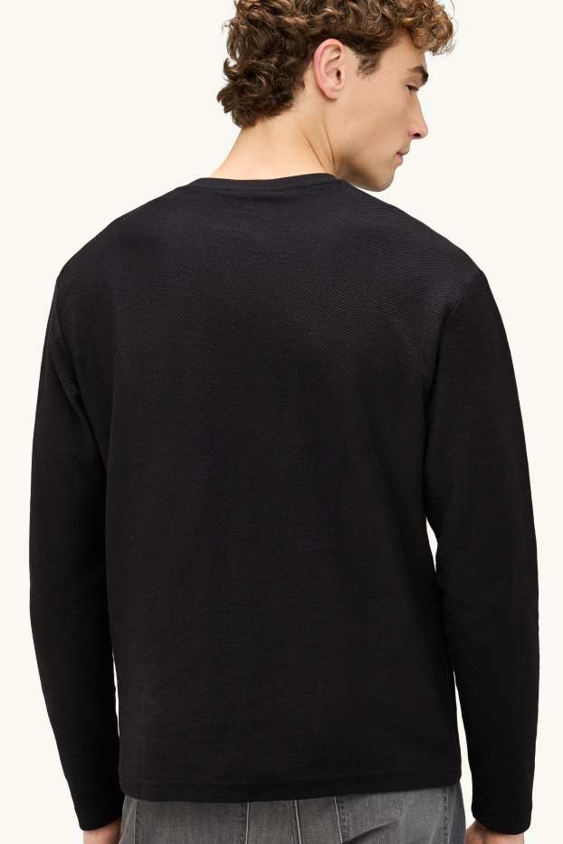 Bărbați - Tricou cu mânecă lungă - relaxed fit - negru