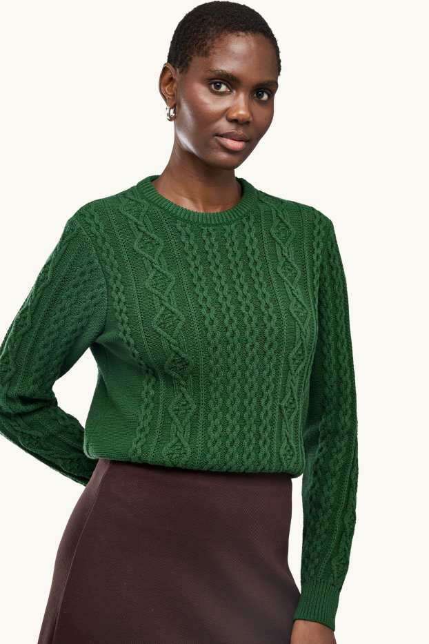 Women - Jumper - cable knit pattern - dark green