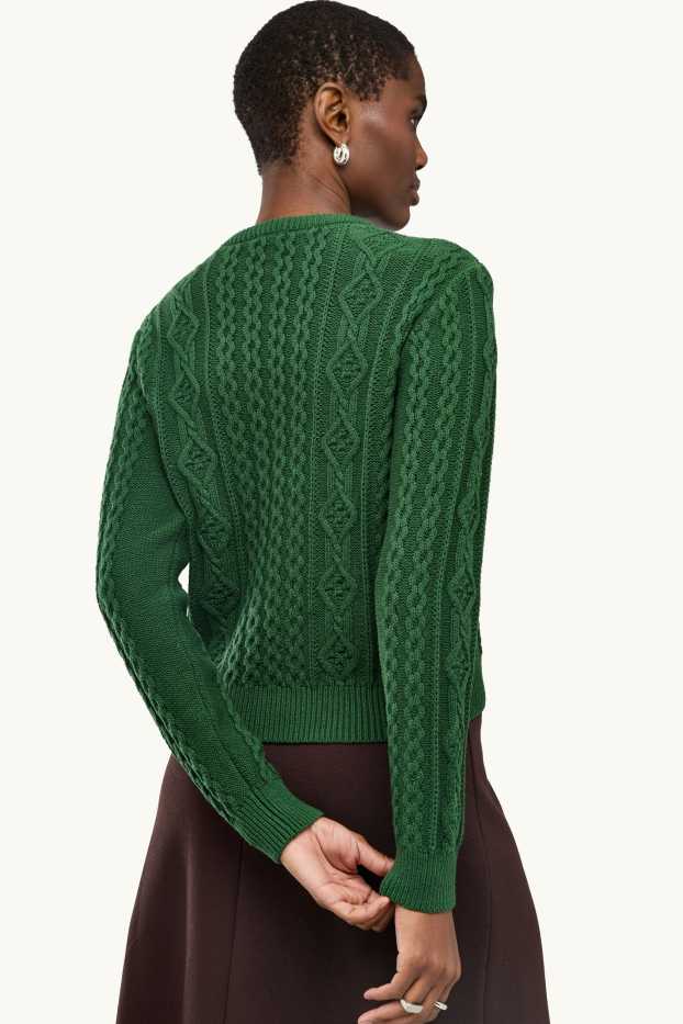 Women - Jumper - cable knit pattern - dark green