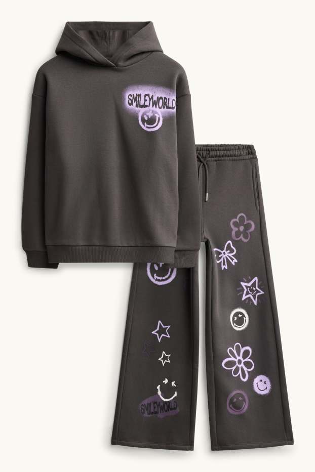 Enfants filles - SmileyWorld® - ensemble - sweat à capuche et pantalon de jogging - 2 pièces - gris foncé