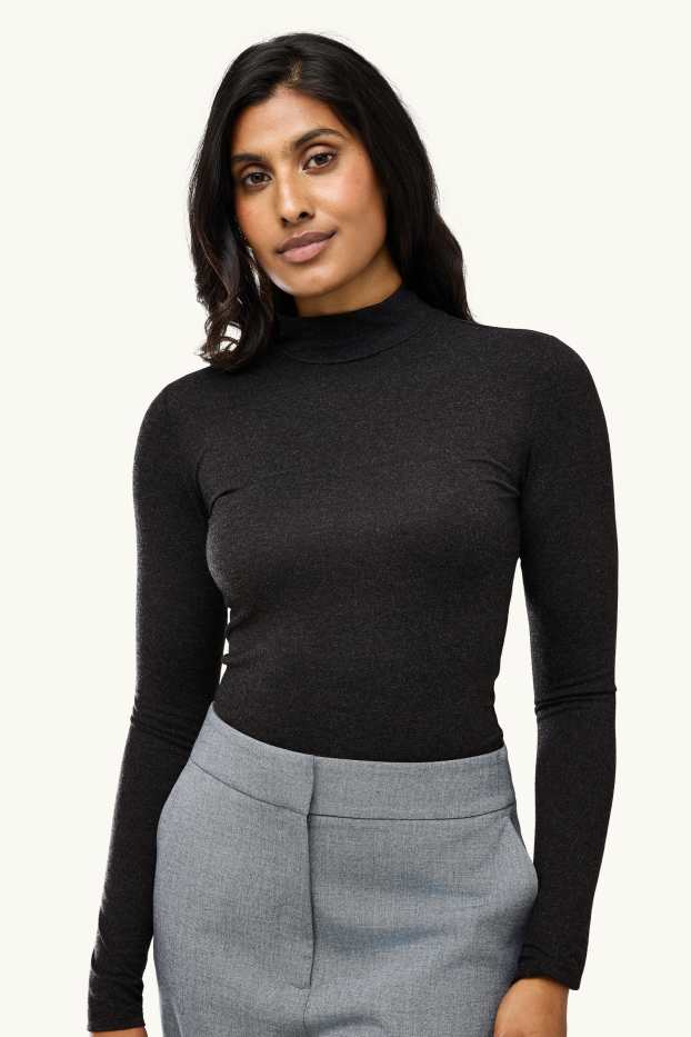Damen - Langarmshirt  - dunkelgrau-melange