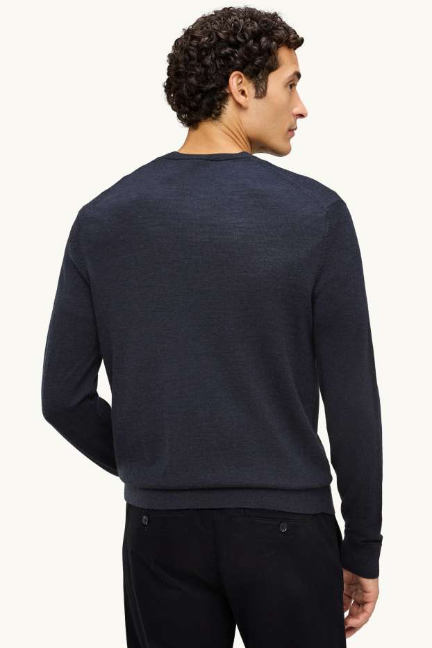 Hommes - Pull en mérinos - bleu foncé
