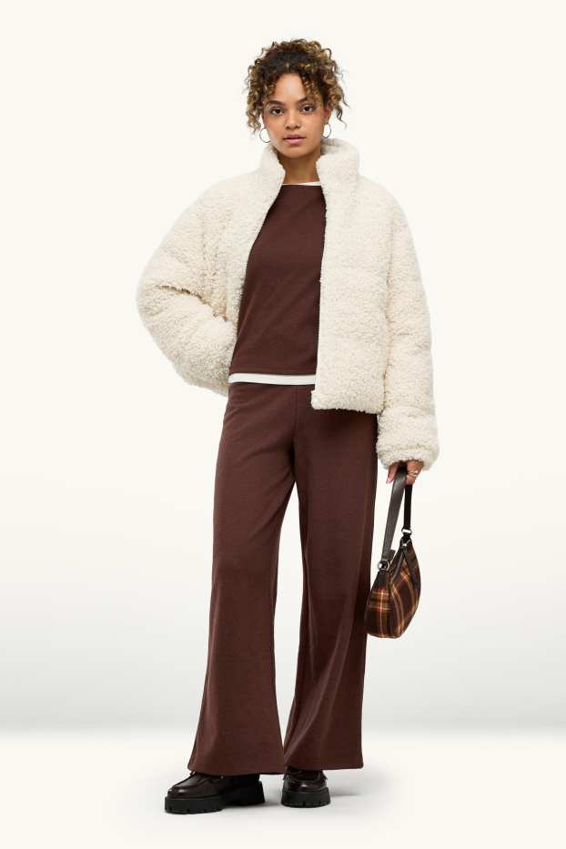 Femmes - Pantalon de jogging - finition côtelée - marron