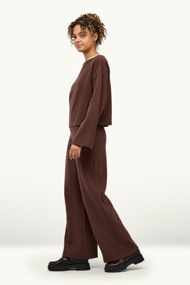 Femmes - Pantalon de jogging - finition côtelée - marron