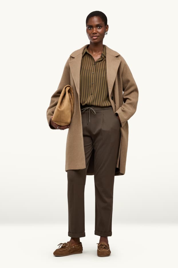 Donna - Pantaloni di stoffa - vita media - tapered fit - marrone scuro