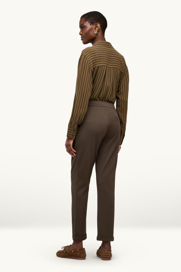 Donna - Pantaloni di stoffa - vita media - tapered fit - marrone scuro