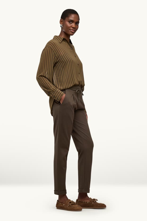 Donna - Pantaloni di stoffa - vita media - tapered fit - marrone scuro