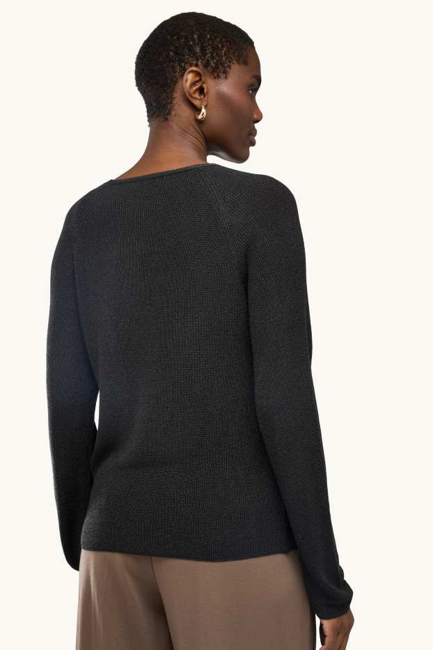 Femmes - Pull avec encolure en V - finition brillante - noir