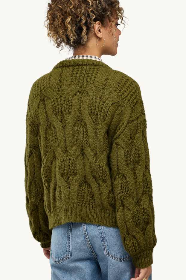 Femei - Cardigan tricotat - cu torsade - verde