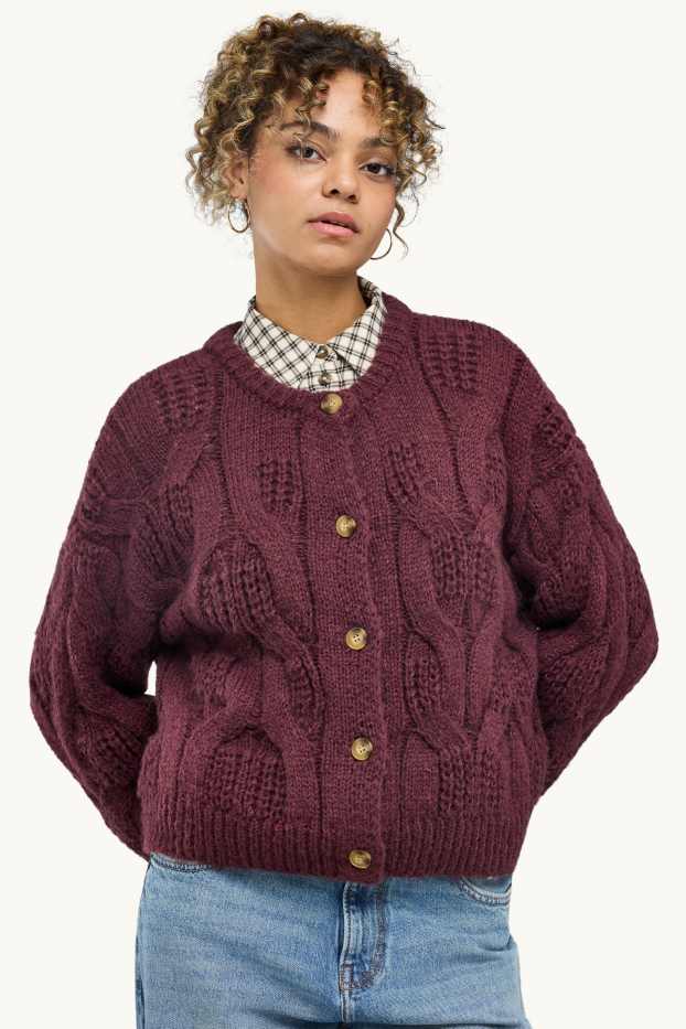 Dames - Vest - kabelpatroon - paars