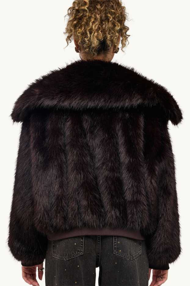 Women - Bomber jacket - fake fur - dark brown