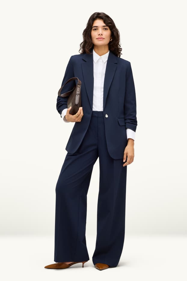 Femmes - Pantalon de bureau - mid waist - regular fit - bleu foncé