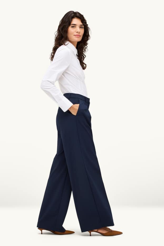 Femmes - Pantalon de bureau - mid waist - regular fit - bleu foncé