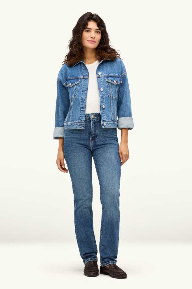 Damen - Straight Jeans - High Waist - jeansblau