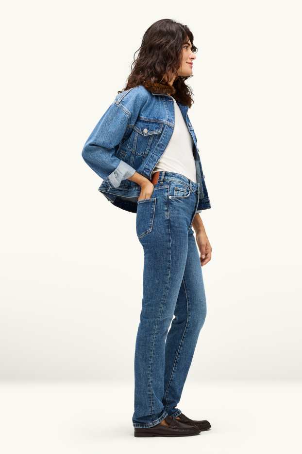 Damen - Straight Jeans - High Waist - jeansblau